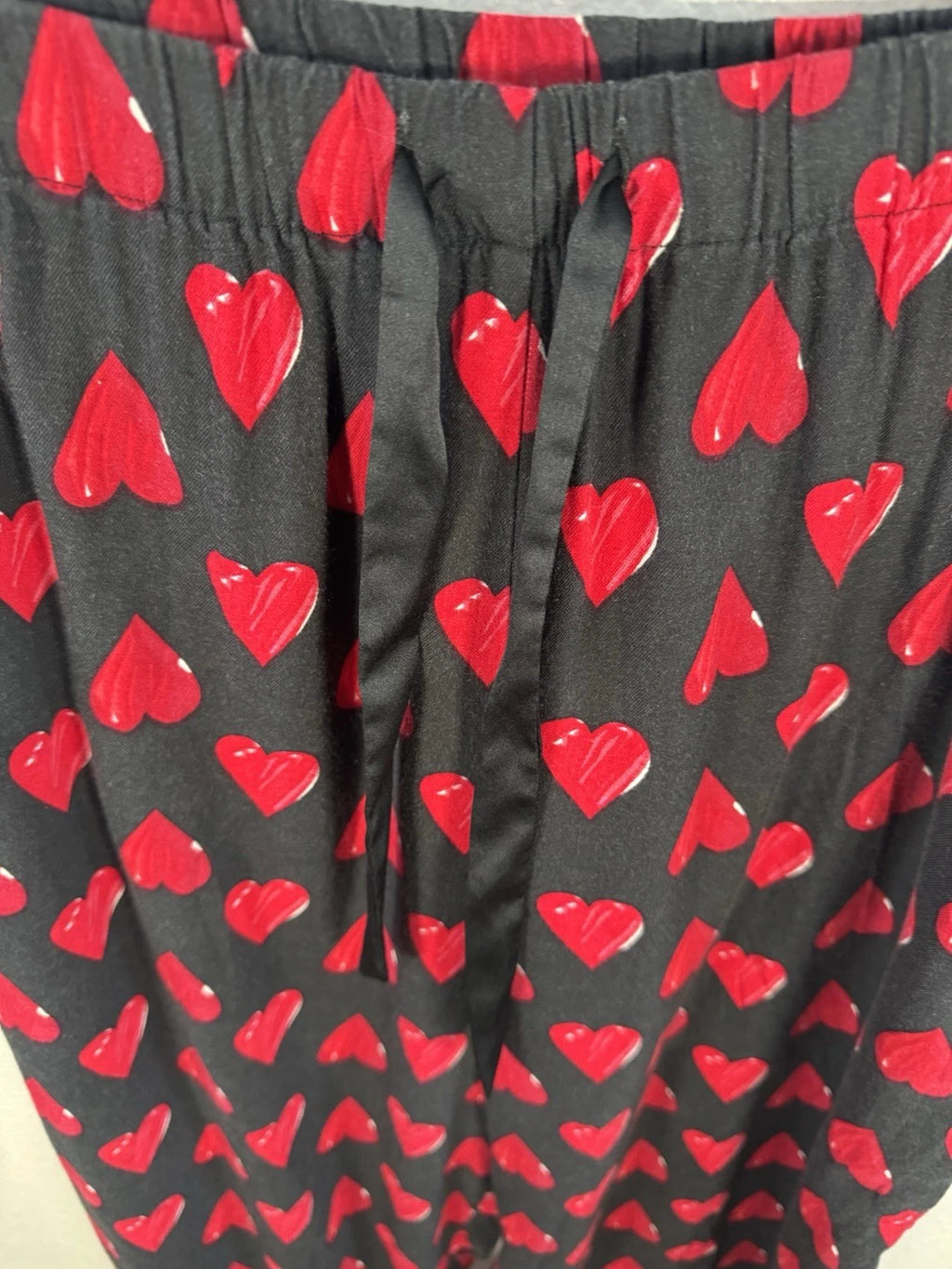 Victorias Secret Pajama Set L Heart Button Up Shirt Pant Sleepwear Cotton Black