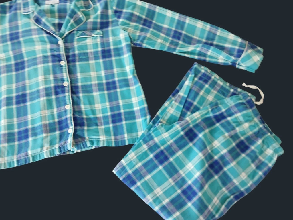 Pajamagram Green Blue Plaid Flannel Pajama Set Size L Long Sleeve Shirt  Pants