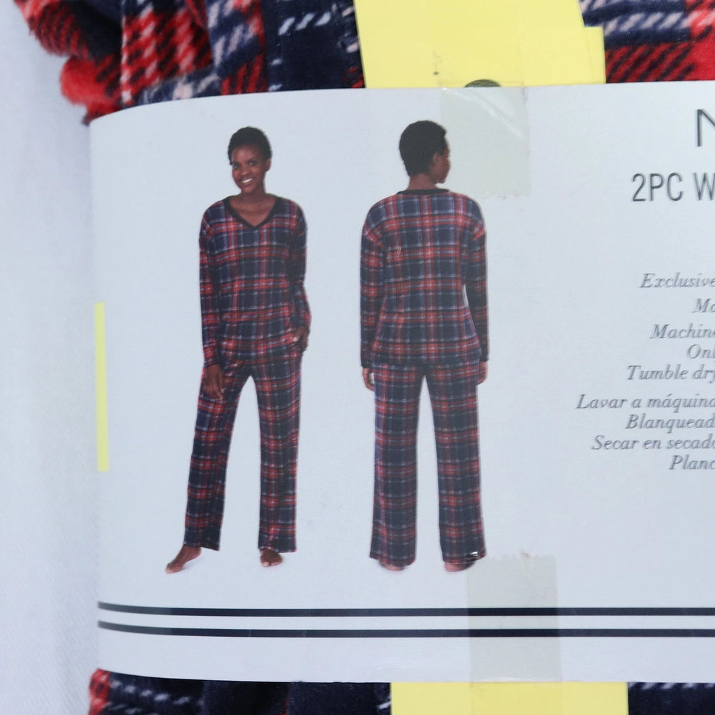 Nautica Women's 2 piece Sleepwear Set S Small Fleece Pajamas Red Blue Plaid NEW