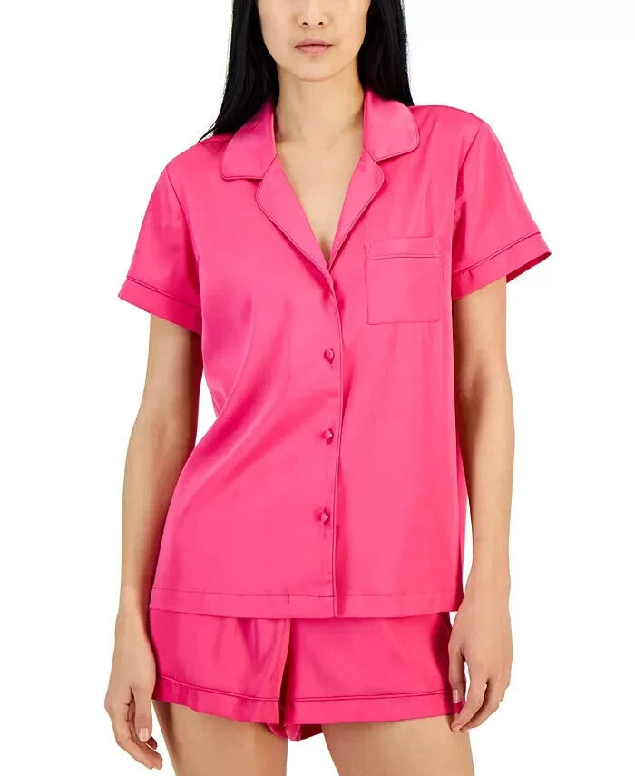 INC International Concepts Women's 2Pc Stretch Satin,Pajamas Set, D.Berry, LARGE