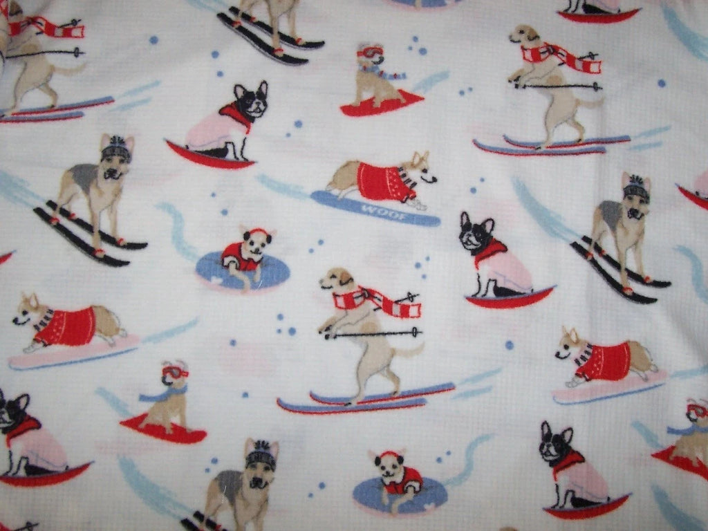 NWT PJ Salvage White/Blue DOGS ON SKIS Textured Velour Knit Pajama/Lounge Set XL