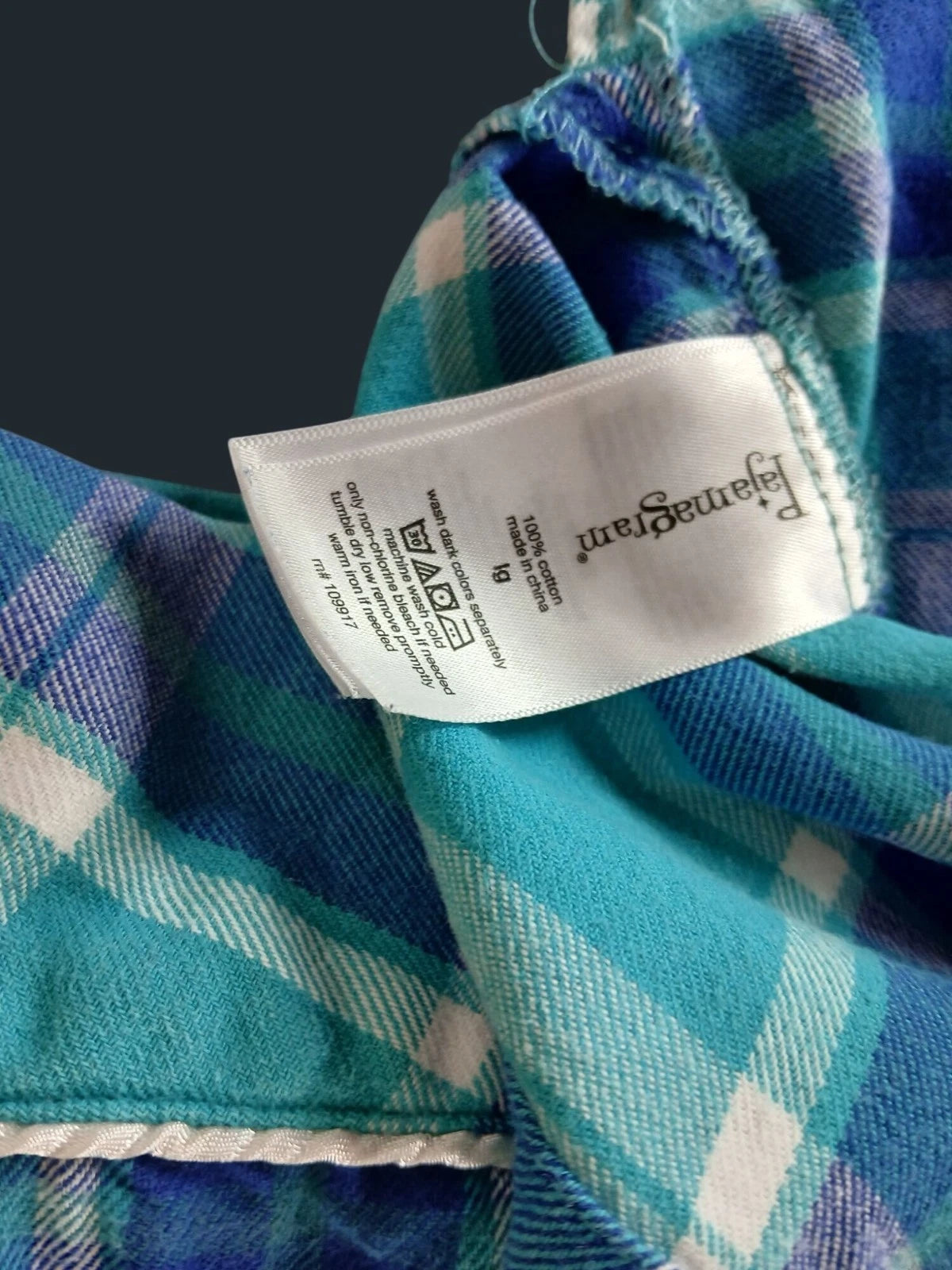 Pajamagram Green Blue Plaid Flannel Pajama Set Size L Long Sleeve Shirt  Pants