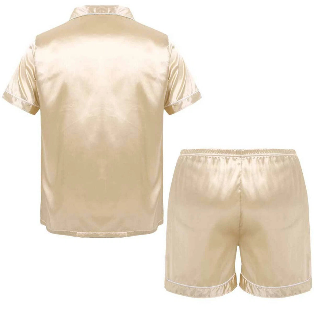 Mens Satin Nightwear Two Piece Pyjamas Pajamas Set Loungewear L-3XL-