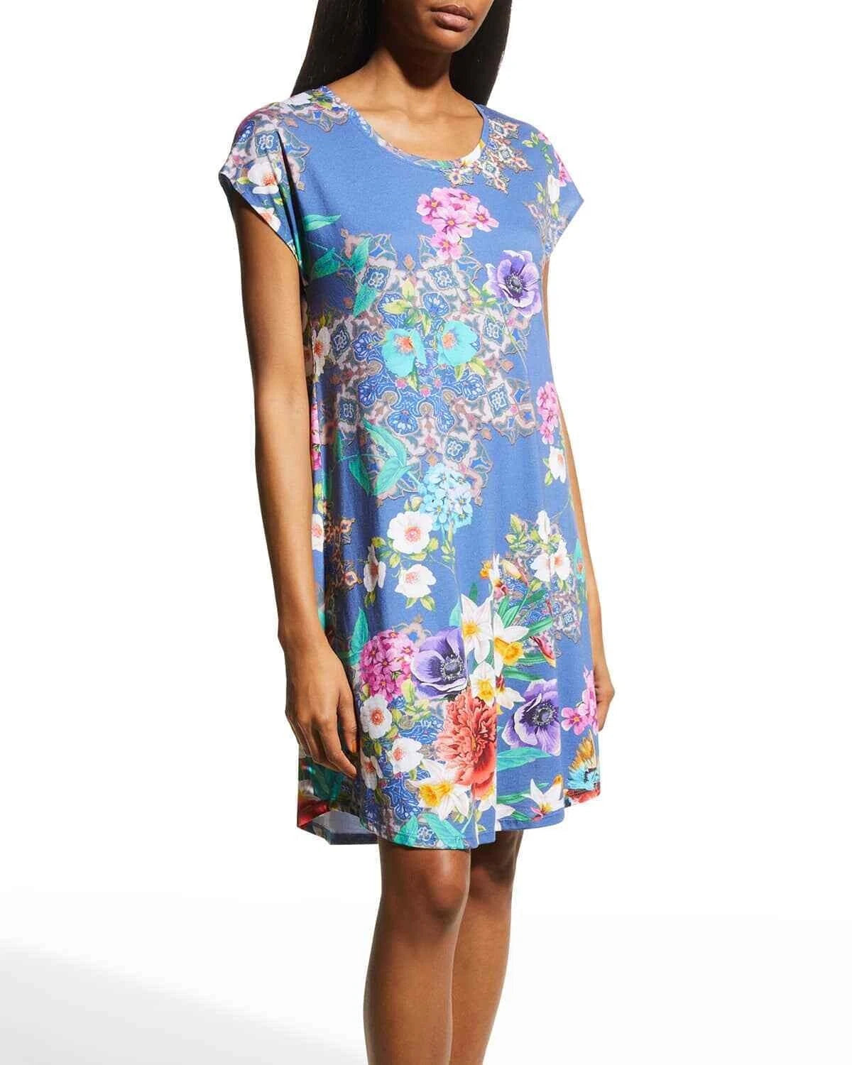Johnny Was SUNRISE BLUE Sleep Wear PJ LONG SET Night Cotton Lounge Flower XL NEW