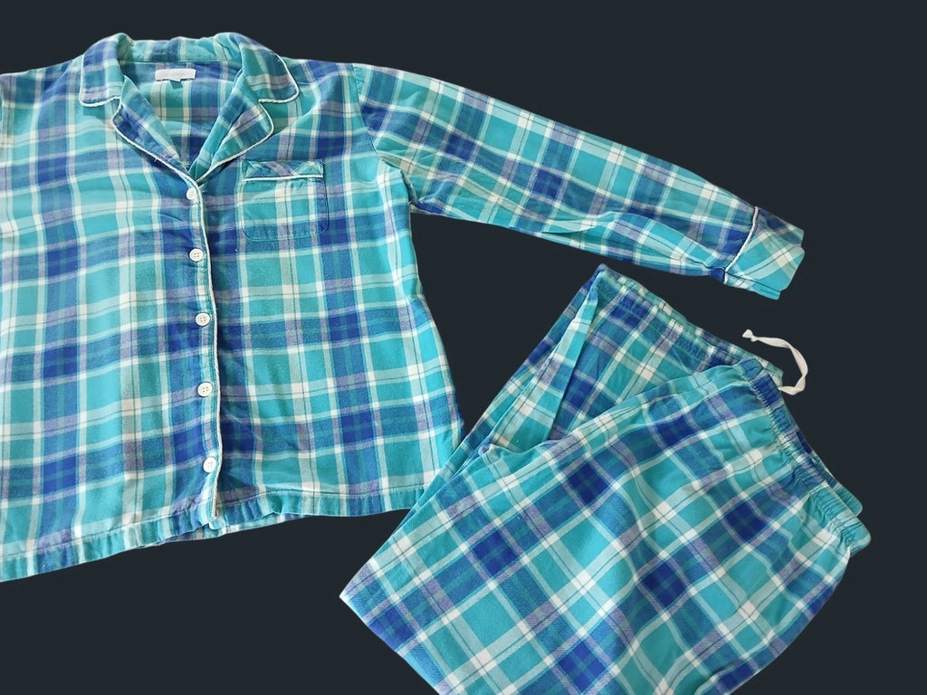 Pajamagram Green Blue Plaid Flannel Pajama Set Size L Long Sleeve Shirt  Pants
