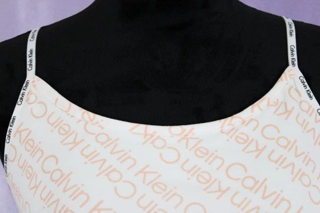 Calvin Klein Women’s Logo Lounge Pajama Set Top & Shorts White Peach M