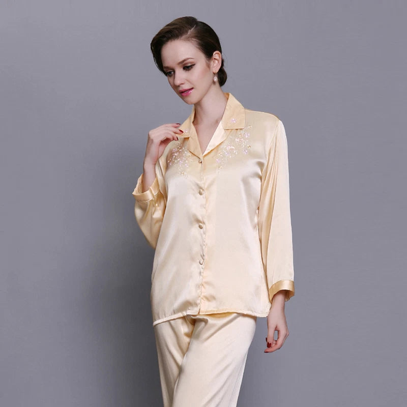 NEW Womens Silk Pajamas Set Sleepwear&Robes Nightdress Nightgown P041 L,XL,XXL
