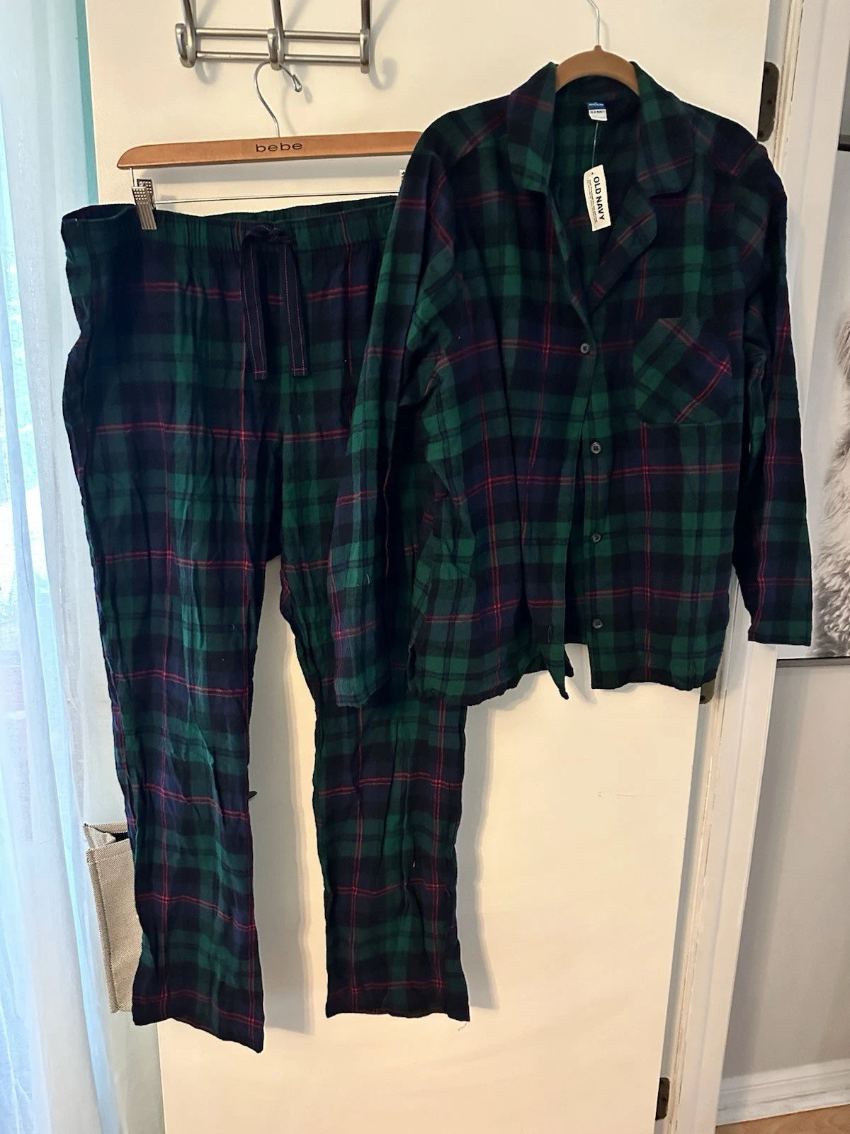 Old Navy Matching Flannel Pajama Set Blue & Green Tartan Plaid Size XL NWT