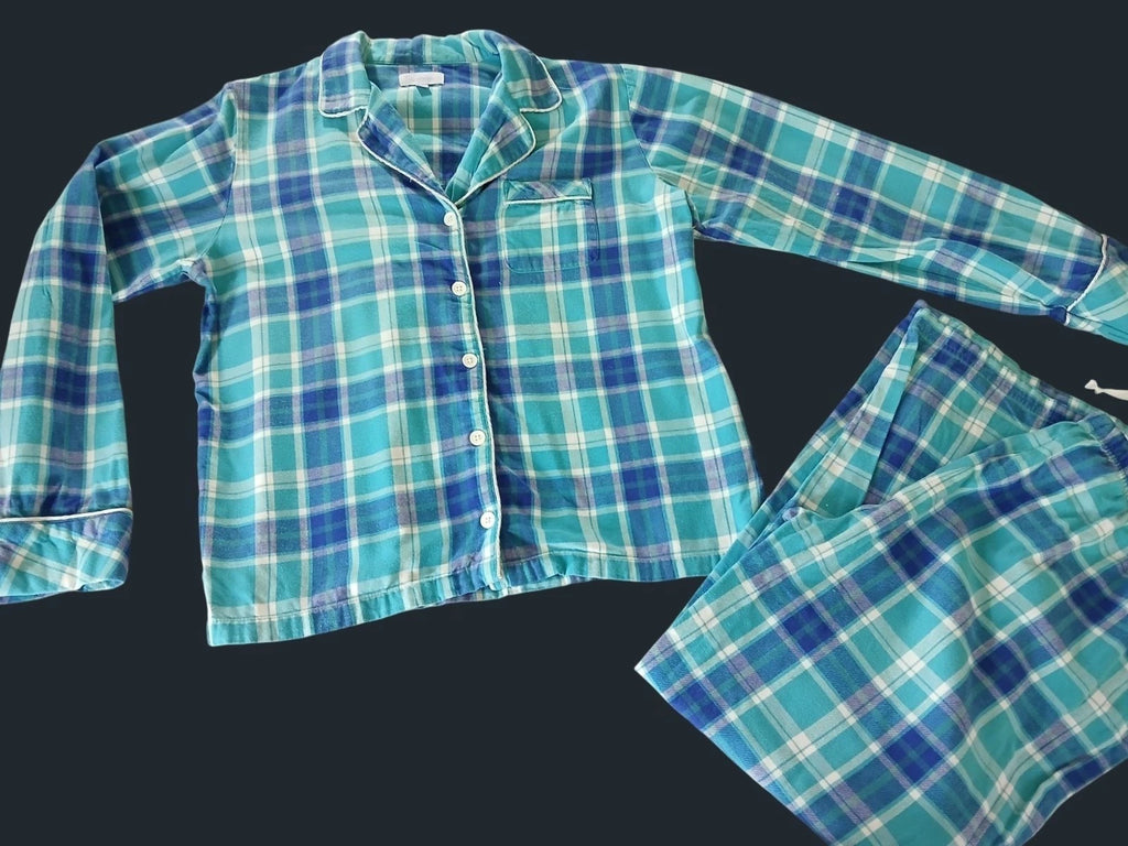 Pajamagram Green Blue Plaid Flannel Pajama Set Size L Long Sleeve Shirt  Pants