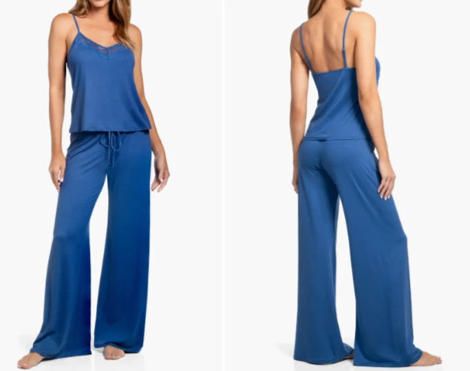 NWT In Bloom by Jonquil ROYAL BLUE Slinky Knit Pajama Set Women's XL LACE Trim