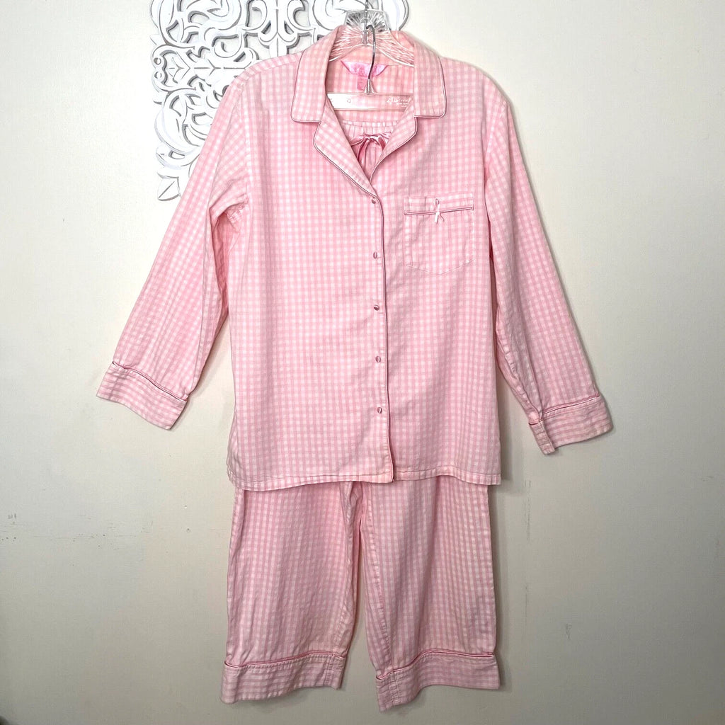 NAUTICA Sleepwear women's Medium pajama set pink gingham breast cancer awareness