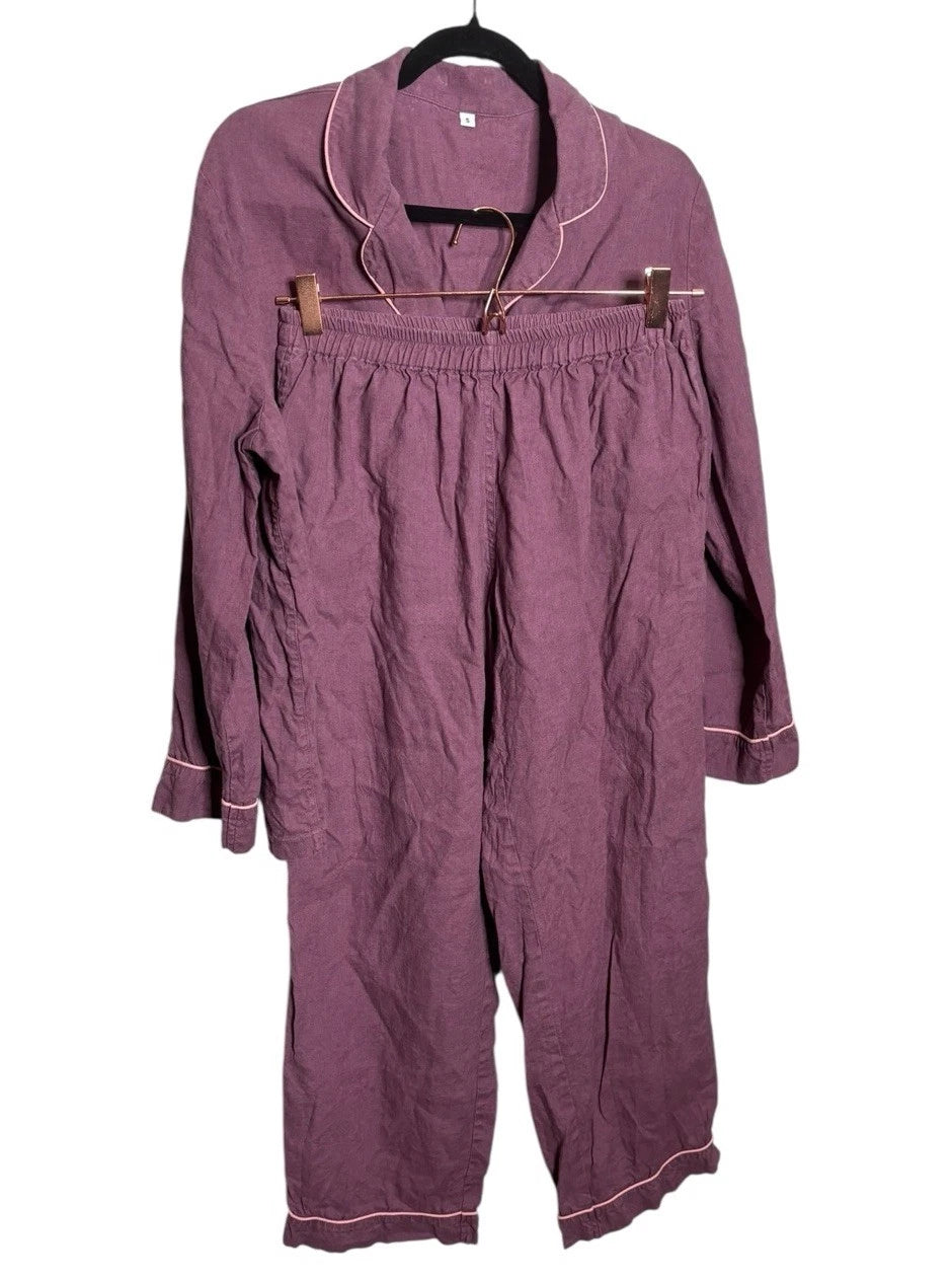 Piglet In Bed 100% Linen Pajama Set Small Purple Maeve