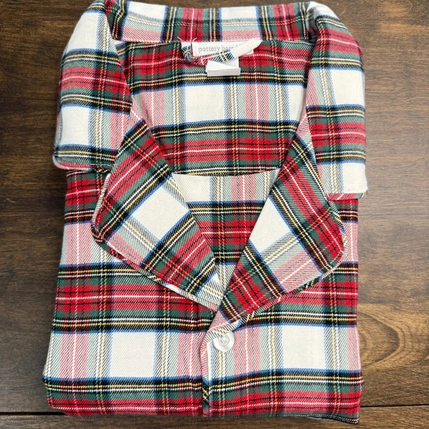 POTTERY BARN KIDS ADULT STEWART PLAID FLANNEL PAJAMA SET, SIZE LARGE