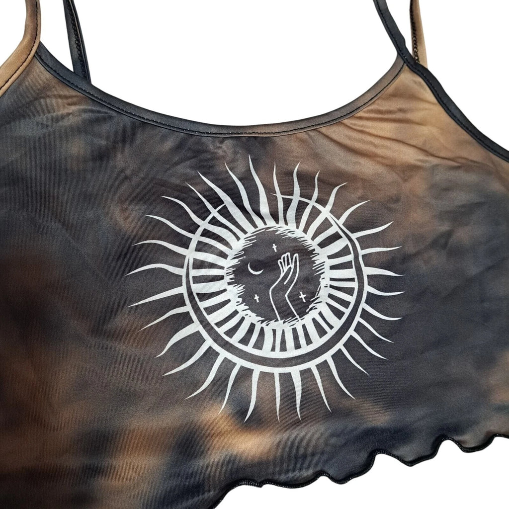 Sun Moon Tie Dye Pajama Set Women M Cami Top Shorts Celestial Lettuce Trim NWOT