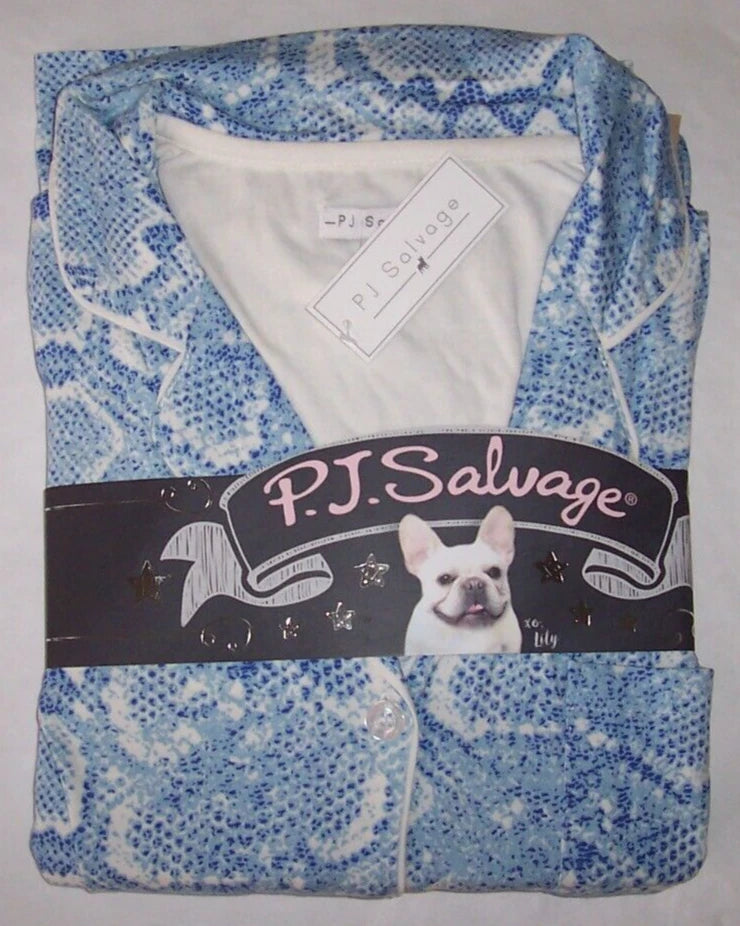 NWT PJ Salvage Ice Blue/Ivory EXOTIC SNAKESKIN Jersey Knit Pajama/Lounge Set M
