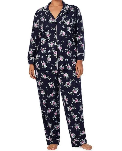 NWT Ralph Lauren Navy Blue/Pink FLORAL JERSEY SOFT KNIT Pajama Set Women's 3X