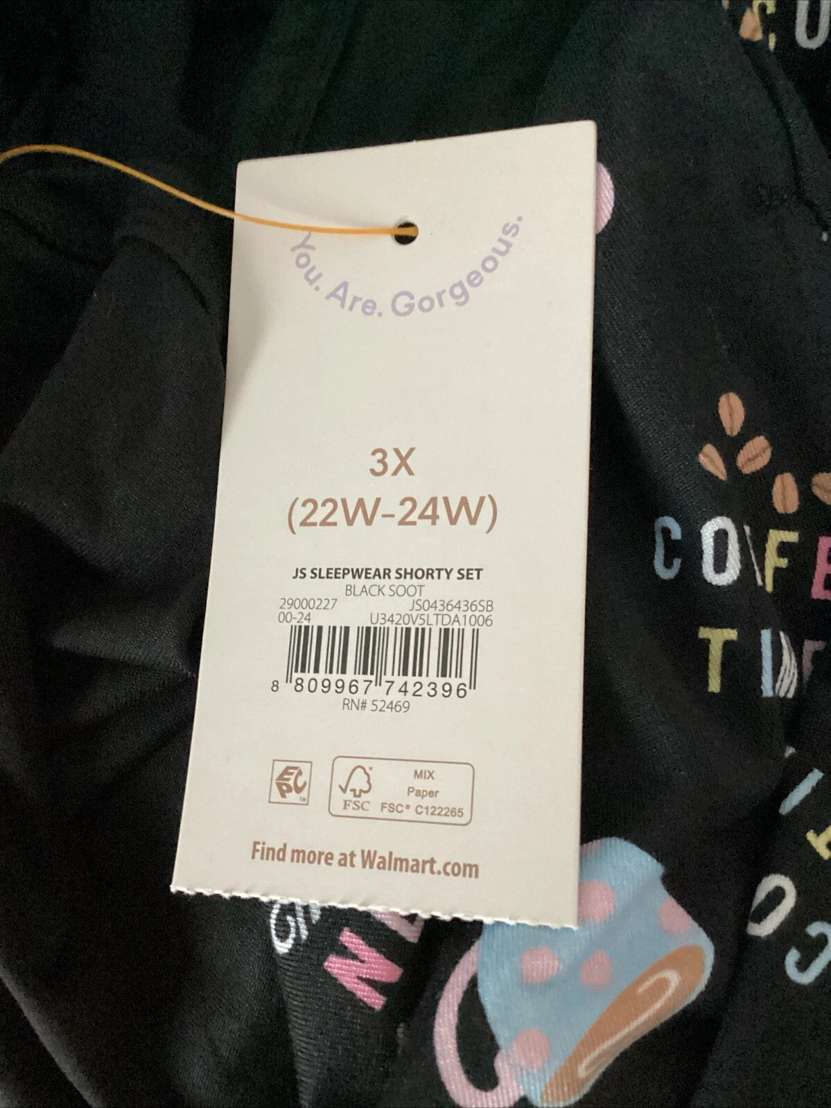 JOYSPUN  SLEEPWEAR SHORTY SET Black Coffee Tank & Shorts Sz 3X *