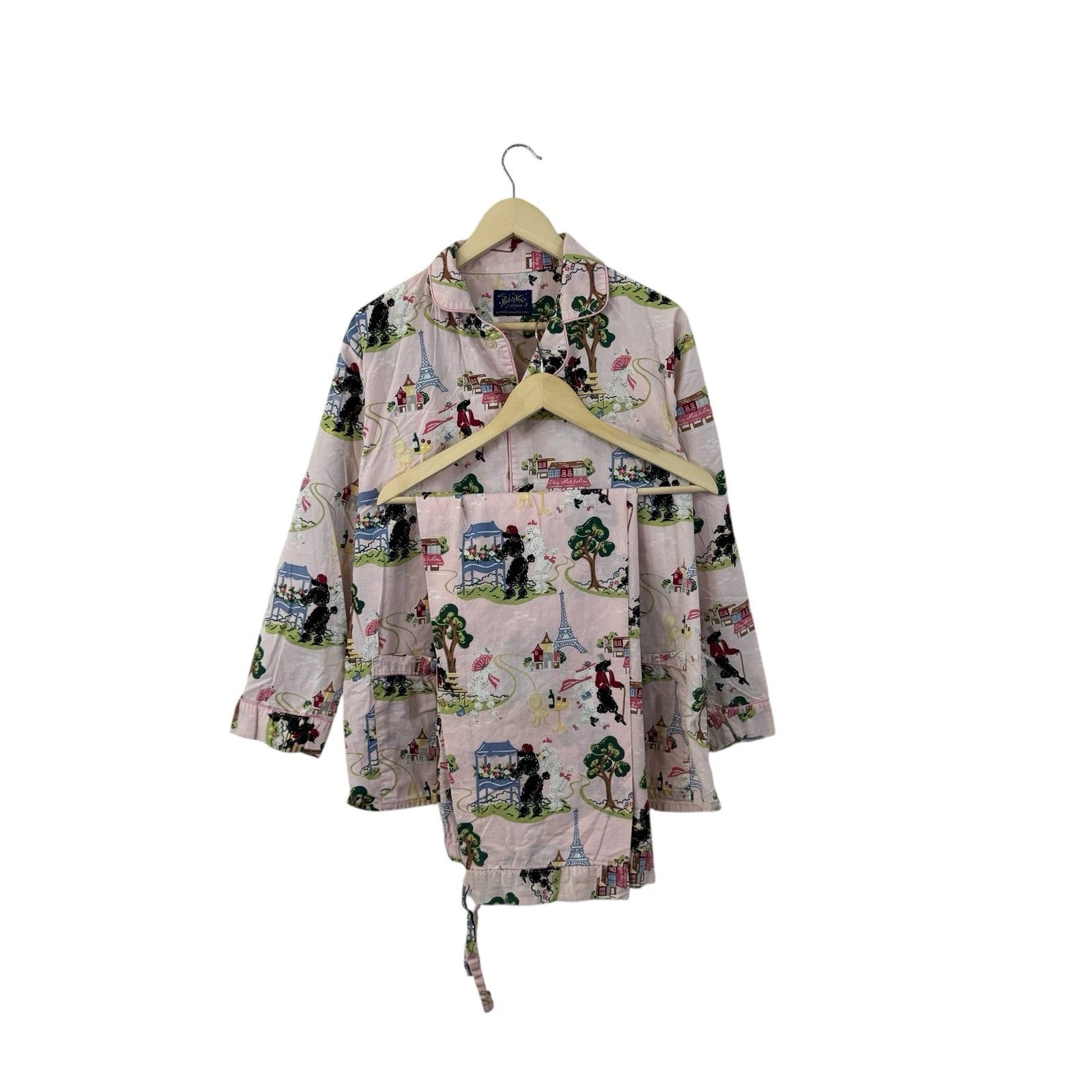 Nick & Nora Medium Pajama Set Poodles In Paris Cotton Top Pants Womens READ