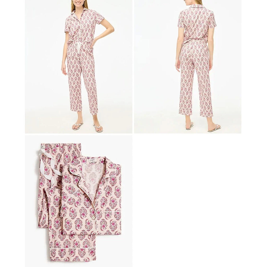 J Crew NWT $118 Pink Floral Short-Sleeve Cotton Pajama Set Sz XL | Cropped Pant