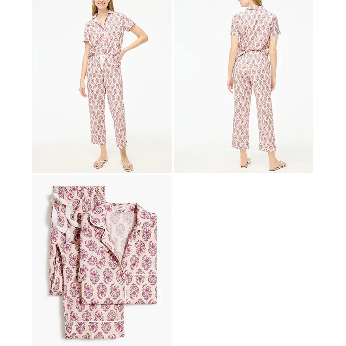 J Crew NWT $118 Pink Floral Short-Sleeve Cotton Pajama Set Sz XL | Cropped Pant