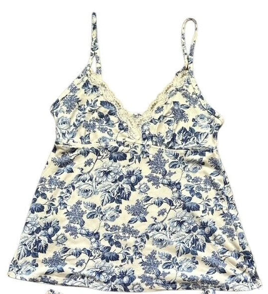 Laura Ashley Lounge Pajama Set Size Small Babydoll Lace Cami & Shorts Floral