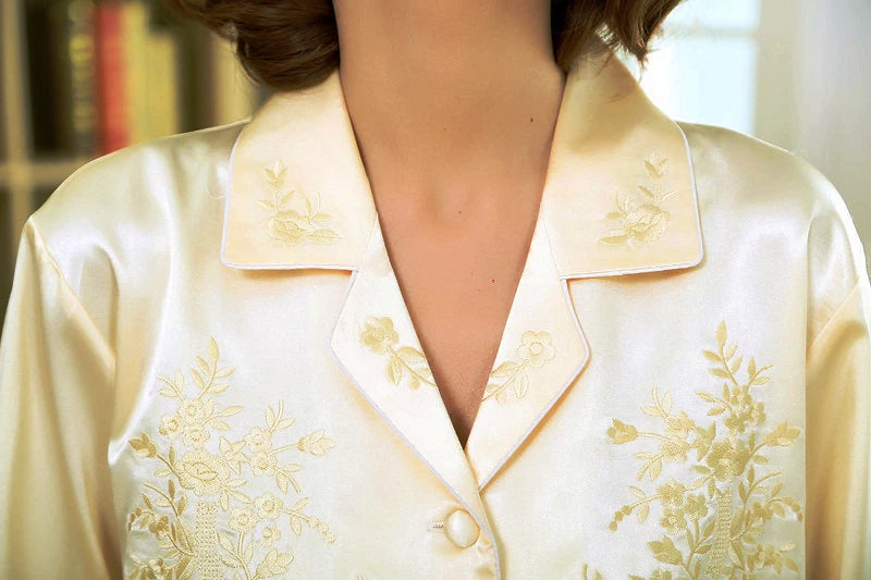 NEW Womens Silk Pajamas Set Sleepwear&Robes Nightdress Nightgown P041 L,XL,XXL