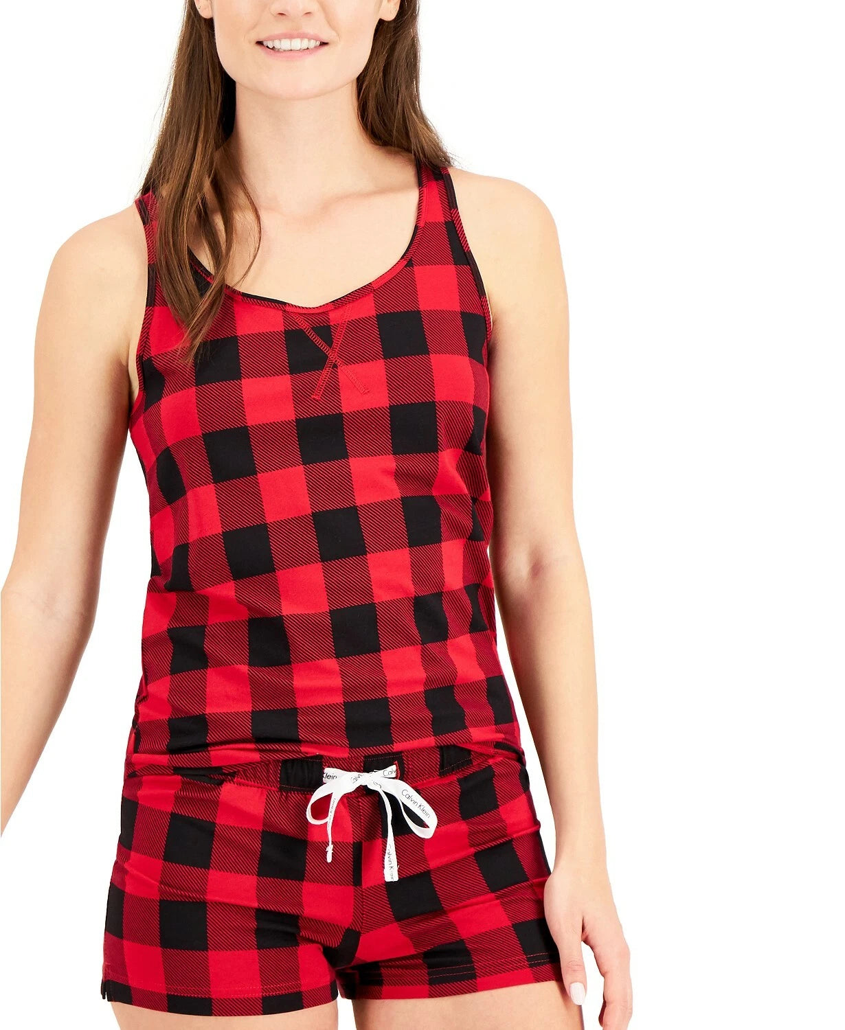$59.00 Calvin Klein Women's Jersey Tank,Short Pajama Set Small Buffalo check S