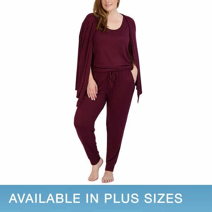 NWT LIVE 2 LOUNGE LADIES' 4 PC ESSENTIALS LOUNGE SET WINE SZ M #E619