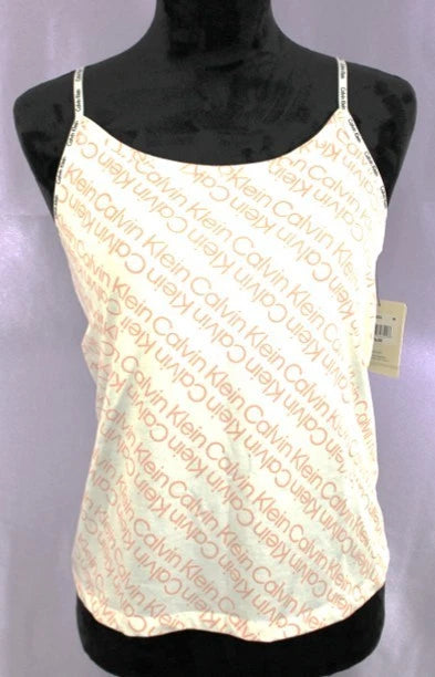 Calvin Klein Women’s Logo Lounge Pajama Set Top & Shorts White Peach M