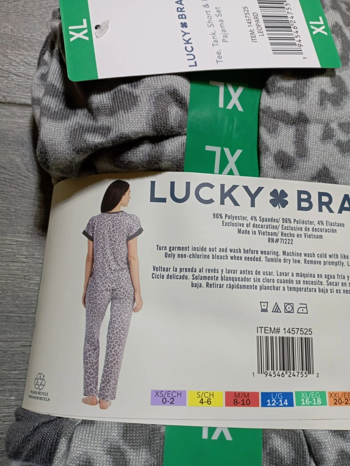 Lucky Brand Pajama Set Womens XL Cheetah *4 PC* Tee Tank Shorts Pant