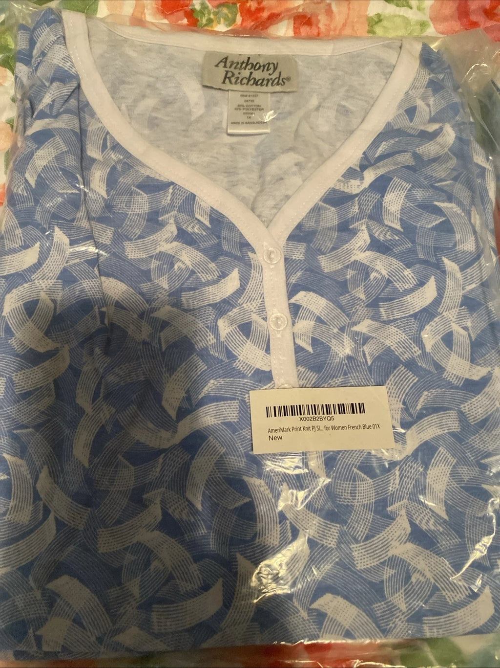 V-Neck Lace Trim Floral Pattern 2-Piece Pajama Set Size 1x