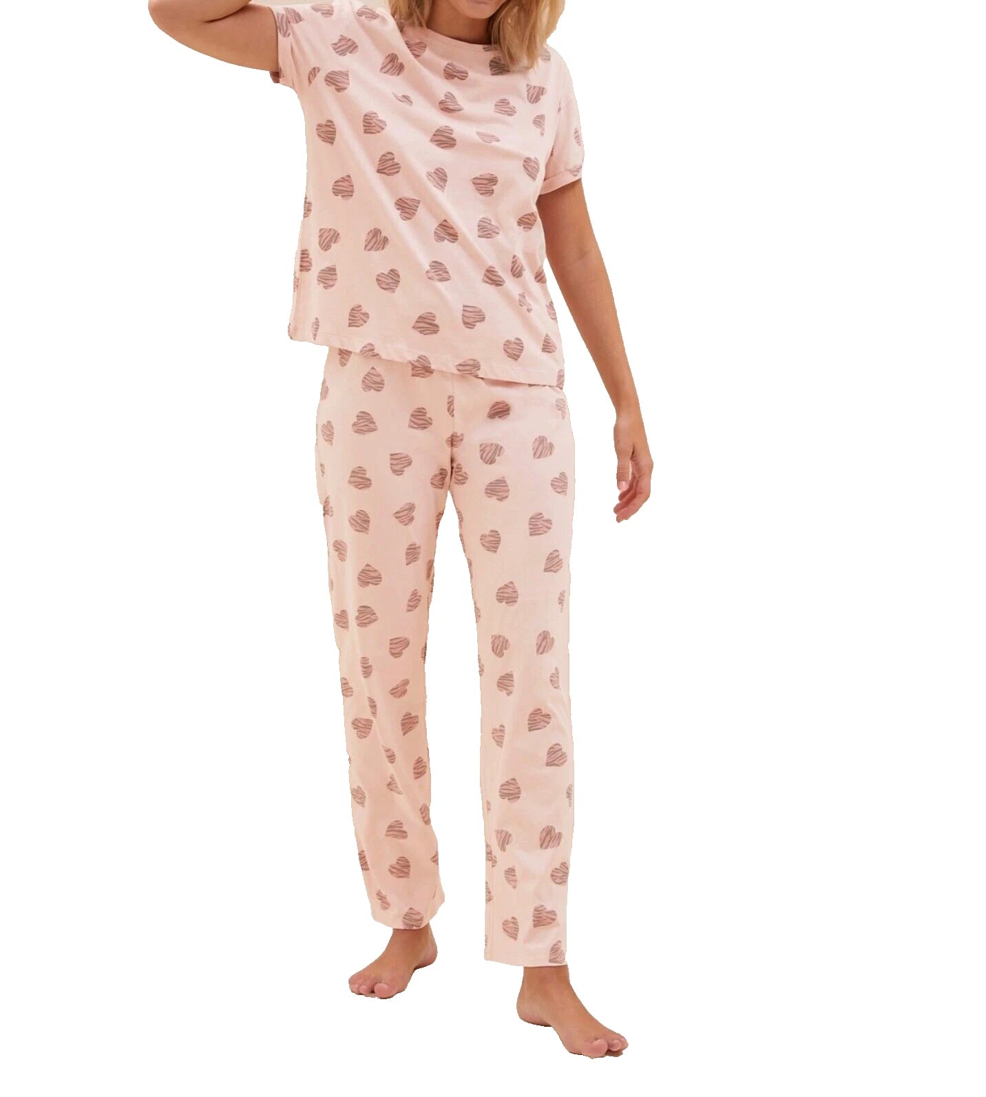 M&S COLLECTION LOUNGE WEAR PINK PURE COTTON HEART PRINT PYJAMA SET