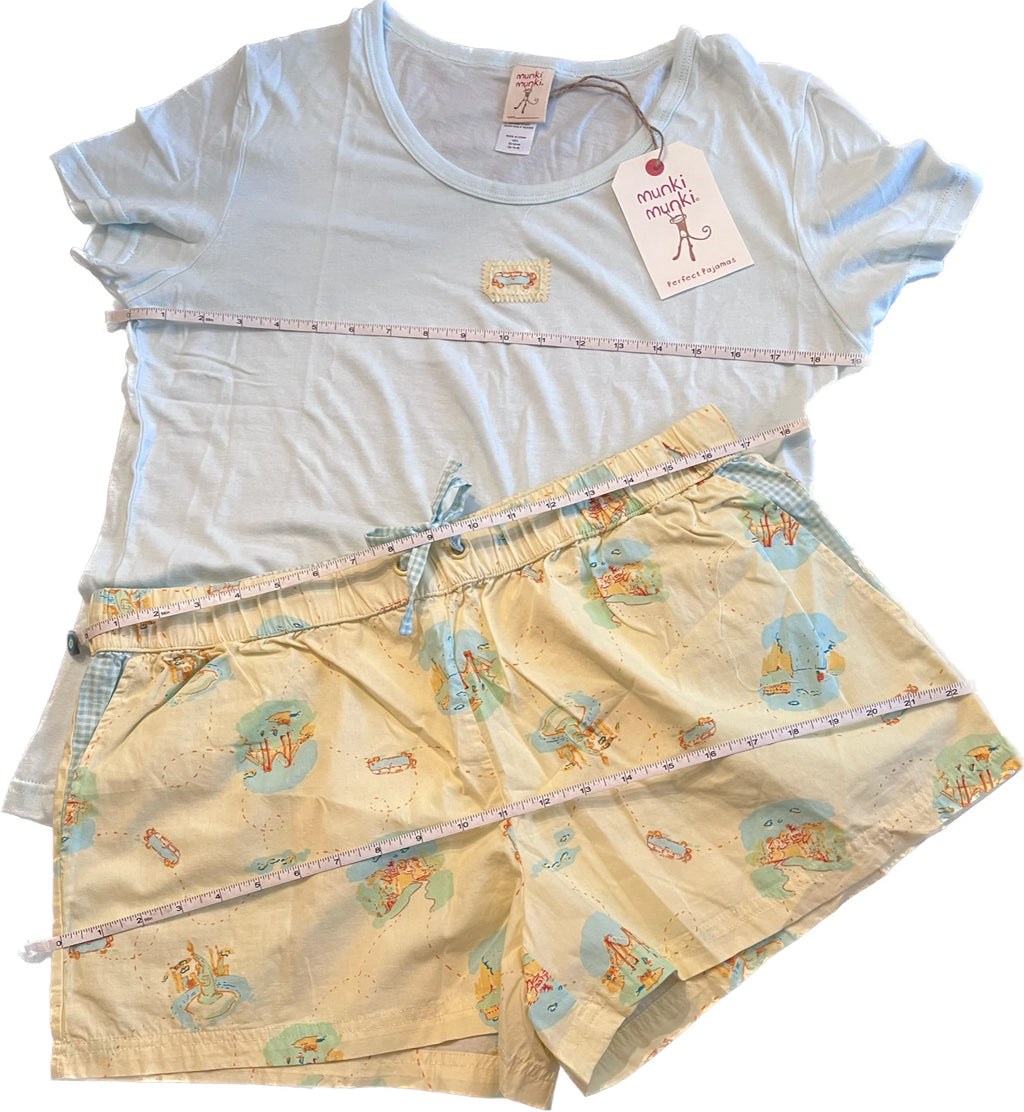Munki Munki Road Trip Bamboo Cotton Shirt & Poplin Shorts Pajama Set Size Large