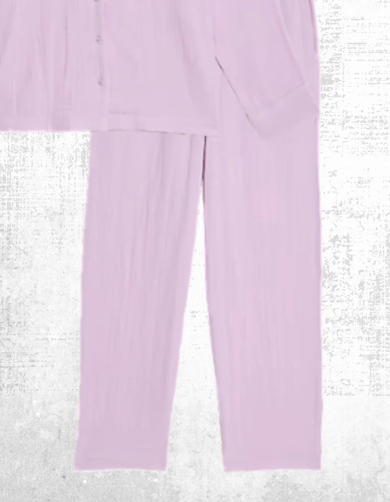 Ex M and S Women’s Long Sleeve Dobby Pattern Shirt Style Pyjama PJ Set in Lilac