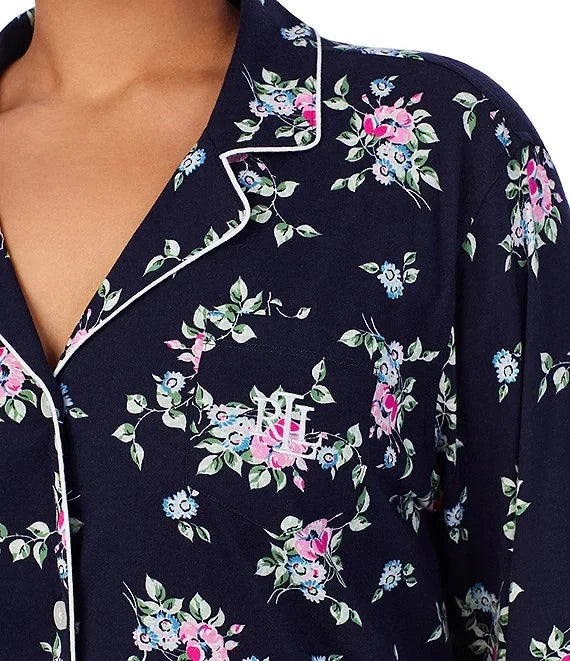 NWT Ralph Lauren Navy Blue/Pink FLORAL JERSEY SOFT KNIT Pajama Set Women's 3X