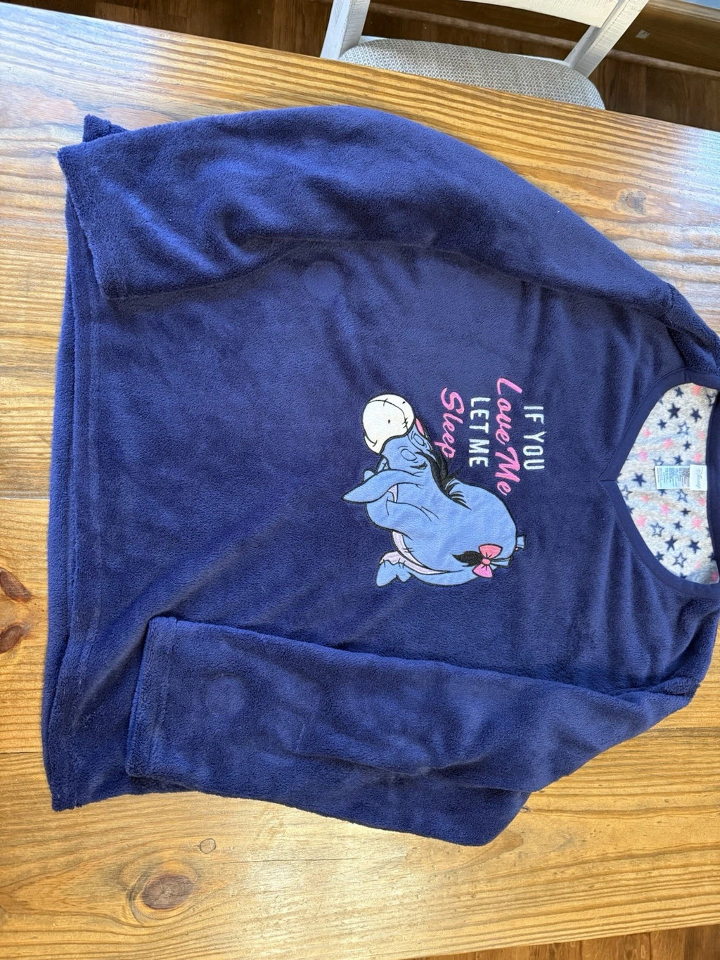 Disney 2 Piece Women’s Fuzzy Pajamas Eeyore Winnie The Pooh Size 2X Let Me Sleep