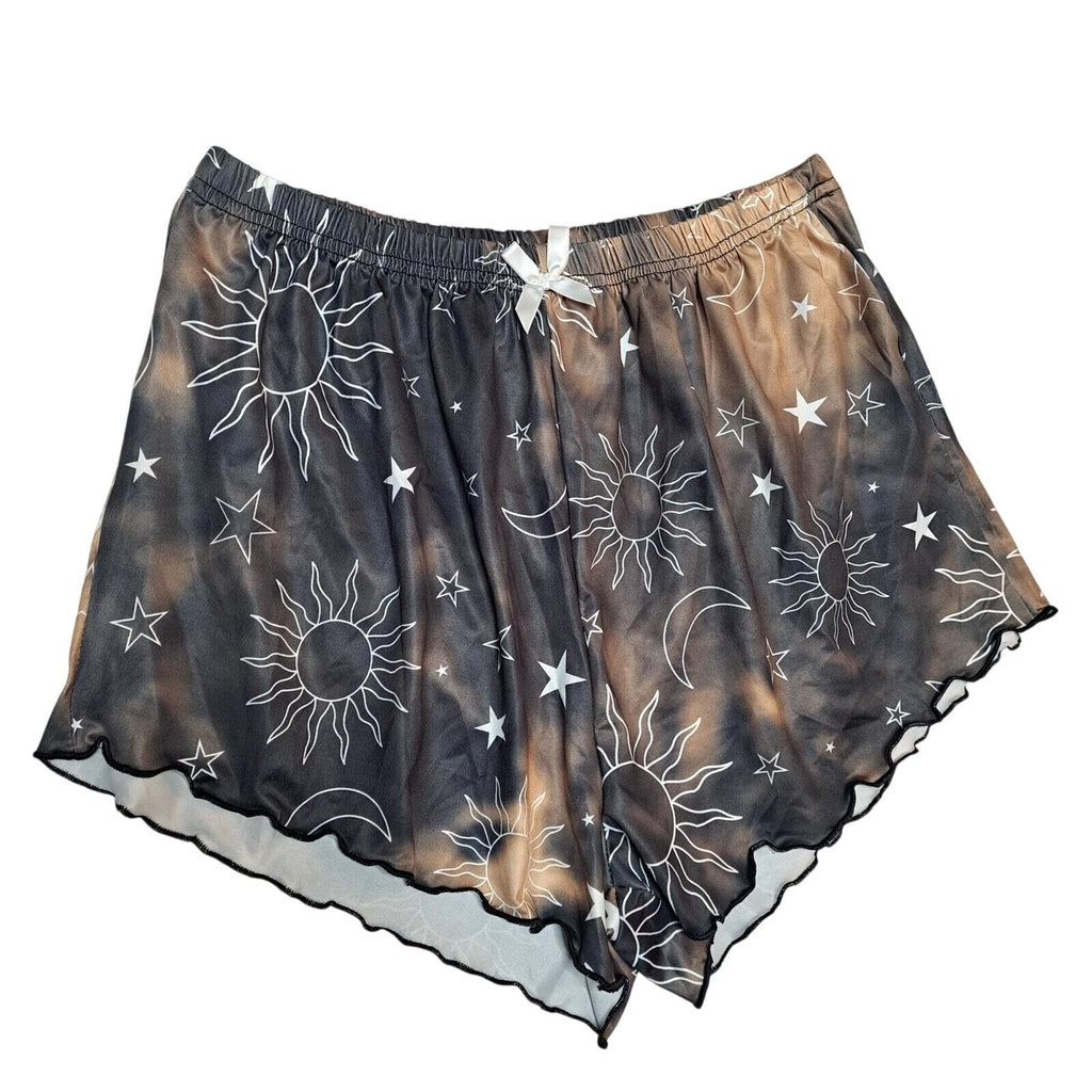 Sun Moon Tie Dye Pajama Set Women M Cami Top Shorts Celestial Lettuce Trim NWOT