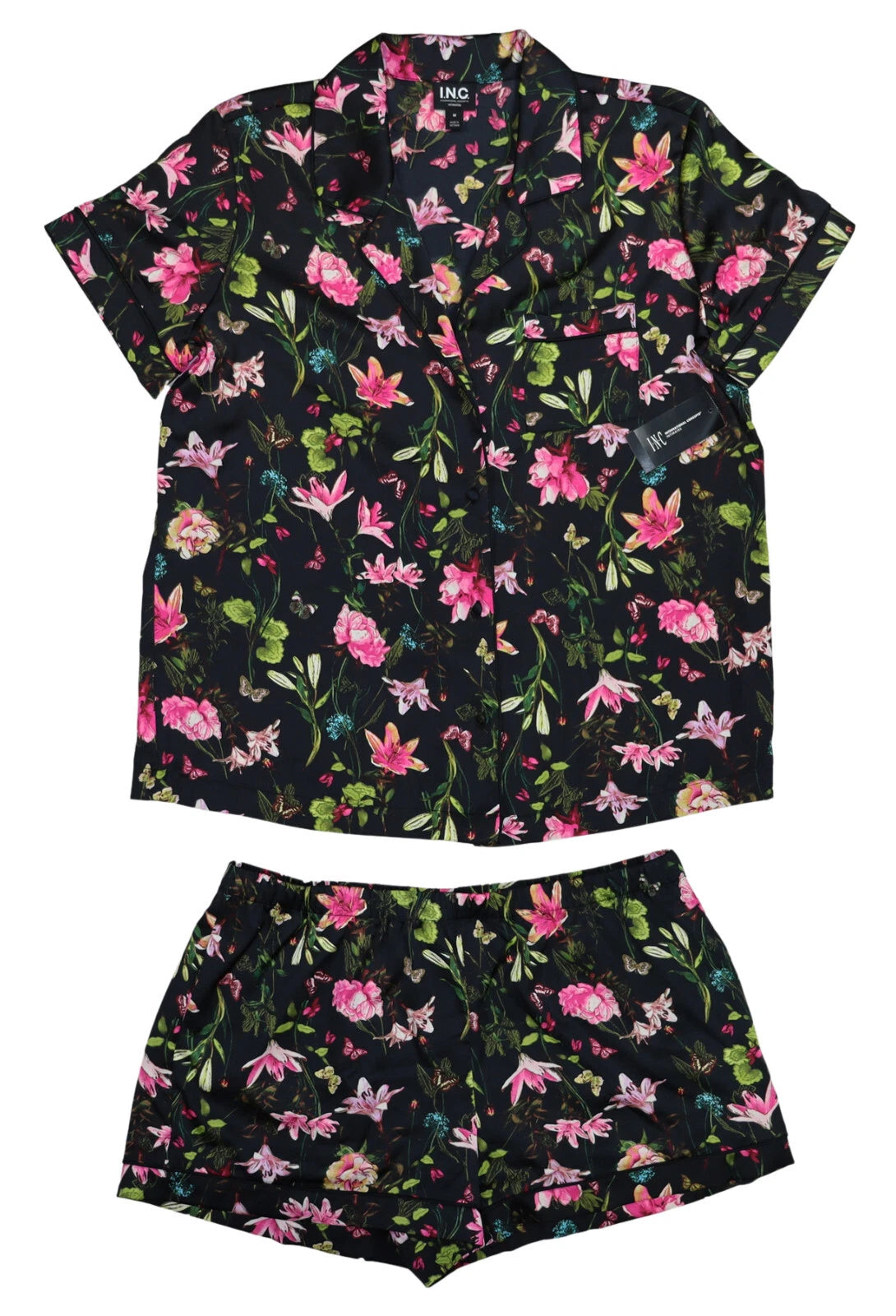 INC International Concepts Floral Print 2-Piece Satin Women's Pajama Set NWT