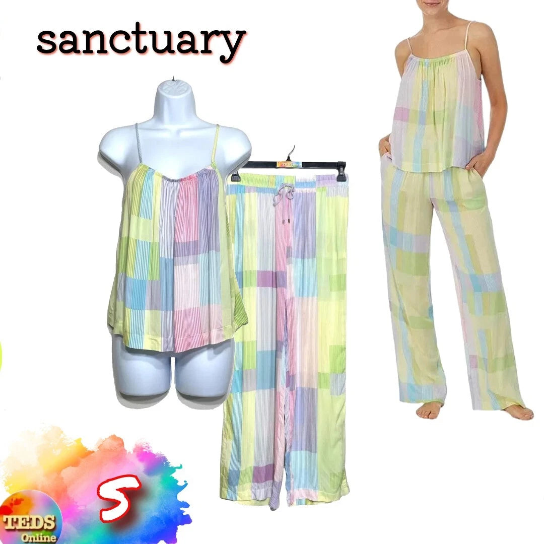 NWOT Sanctury Women's S Stripe Print Woven Tank & Pant Pajama Set $78