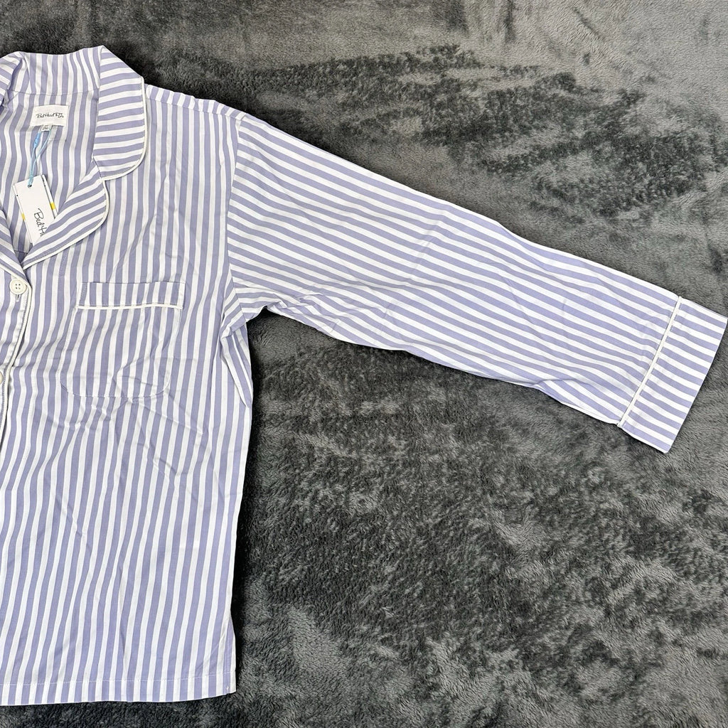 Bed Head 2pc Pajama Set Size Medium Blue Stripe Relax Fit Long Sleeve Women NWT
