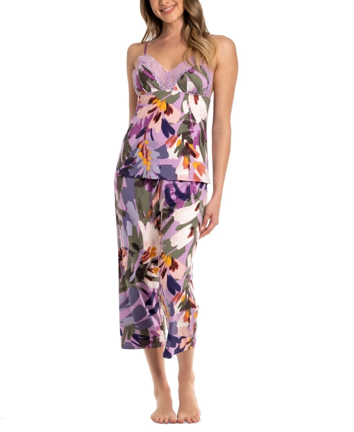 Linea Donatella Women's 2-Pc. Cropped Knit Pajamas Set - Purple, SMALL