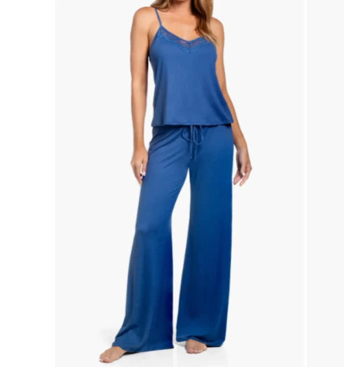 NWT In Bloom by Jonquil ROYAL BLUE Slinky Knit Pajama Set Women's XL LACE Trim