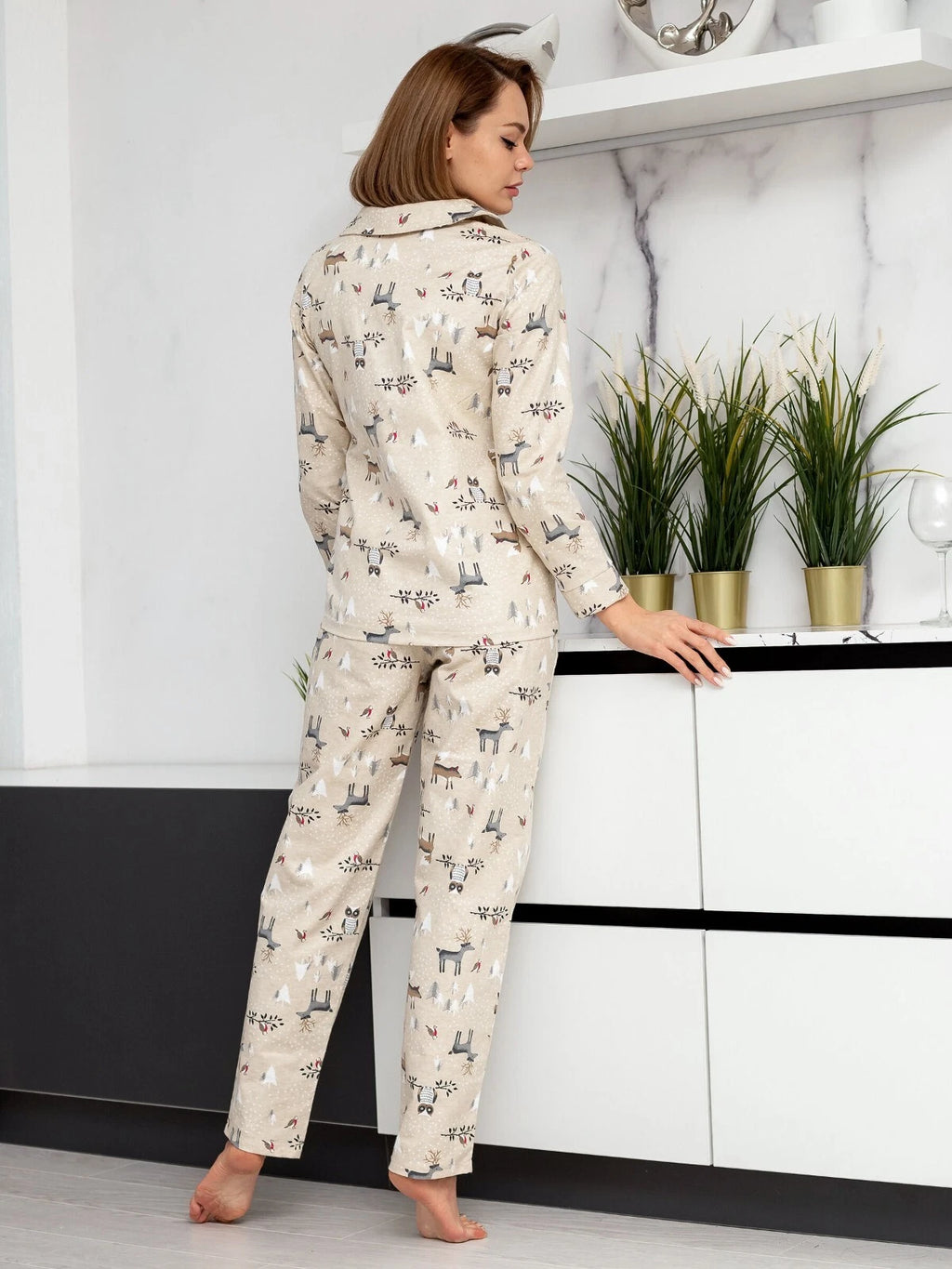 Winter Morning Women's Long Sleeve Cotton Flannel Pajamas Size 50 (L)