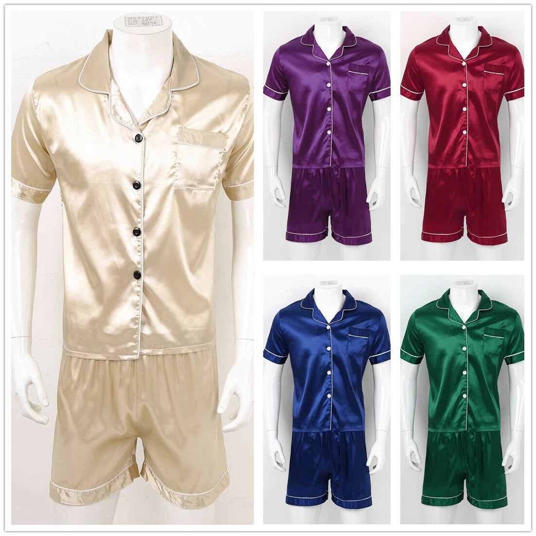 Mens Satin Nightwear Two Piece Pyjamas Pajamas Set Loungewear L-3XL-