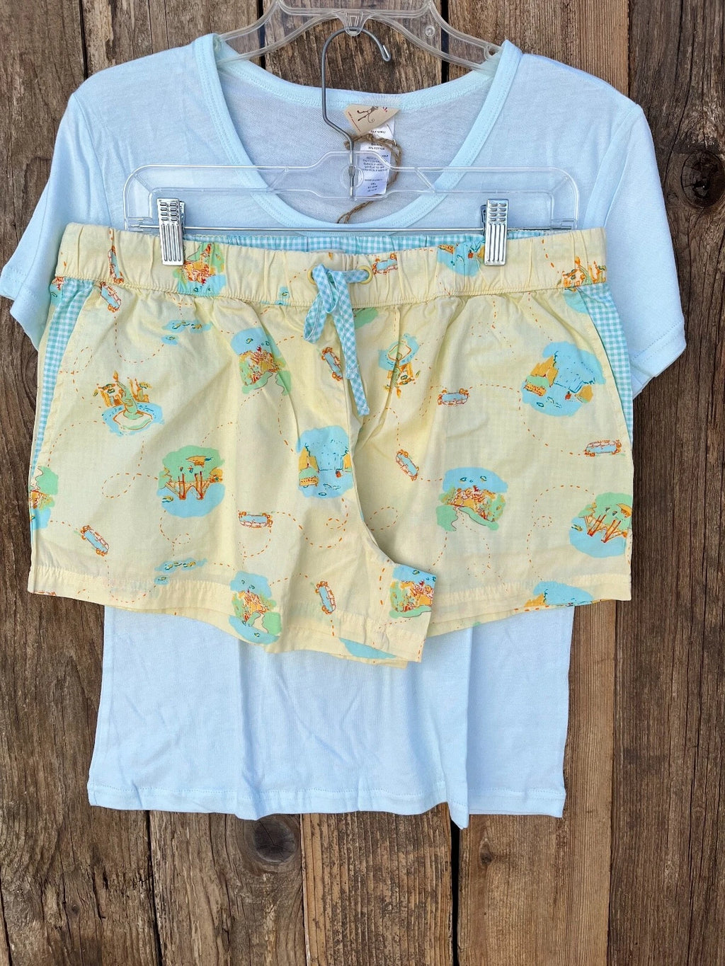 Munki Munki Road Trip Bamboo Cotton Shirt & Poplin Shorts Pajama Set Size Large