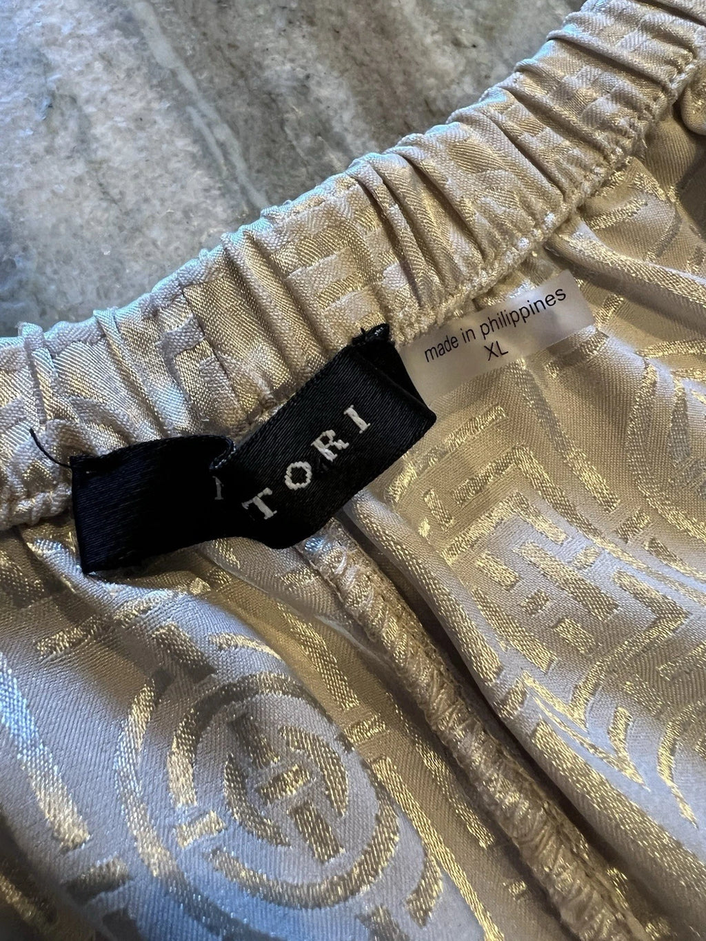 Natori XL Womens 2PC Infinity Tan Pajama Set Asian Print Cropped Pants READ