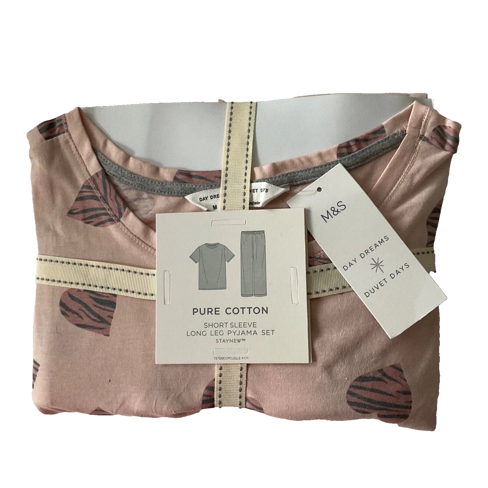 M&S COLLECTION LOUNGE WEAR PINK PURE COTTON HEART PRINT PYJAMA SET