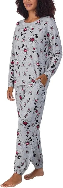 Disney Womens 2 Piece Cozy Pajama Set, Gray, Large