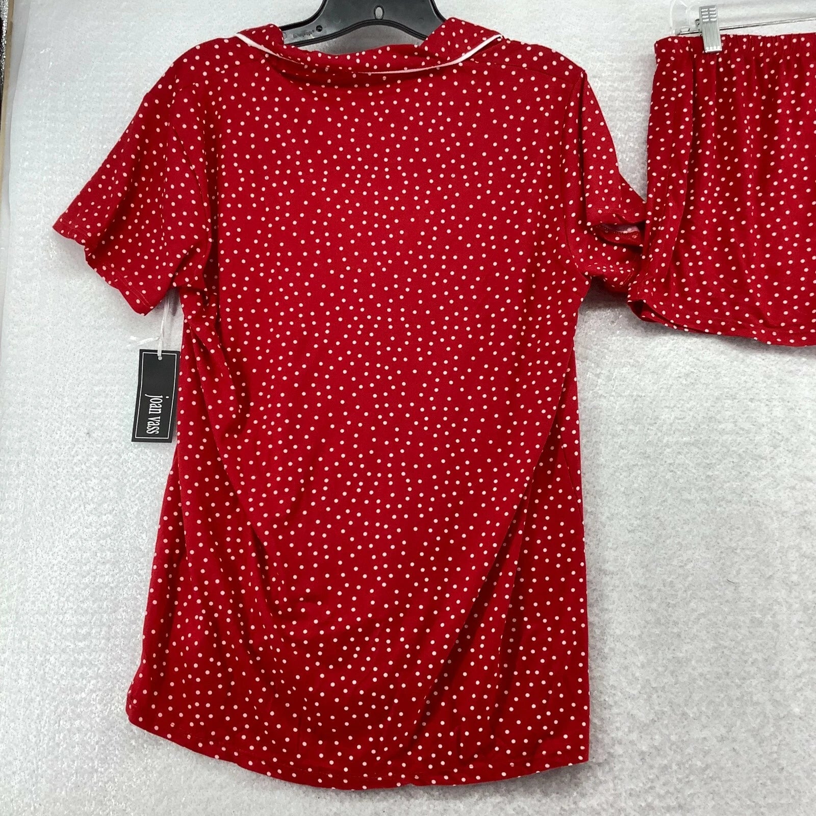 Joan Vass Womens Polka Dot Short Sleeves Collar 2 Piece Red Sleepwear Lounge Set