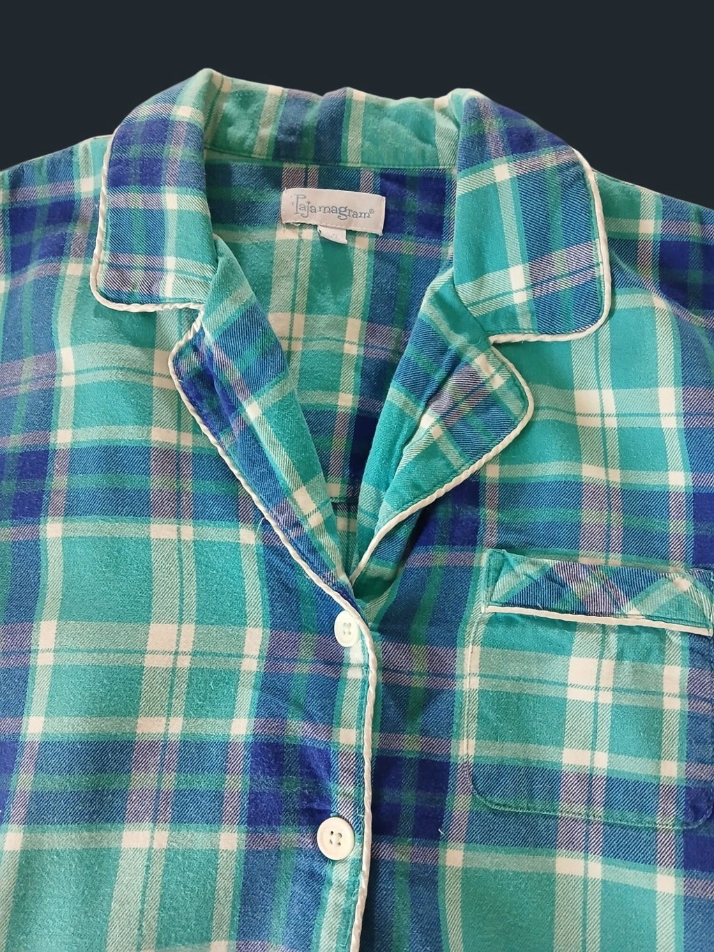 Pajamagram Green Blue Plaid Flannel Pajama Set Size L Long Sleeve Shirt  Pants